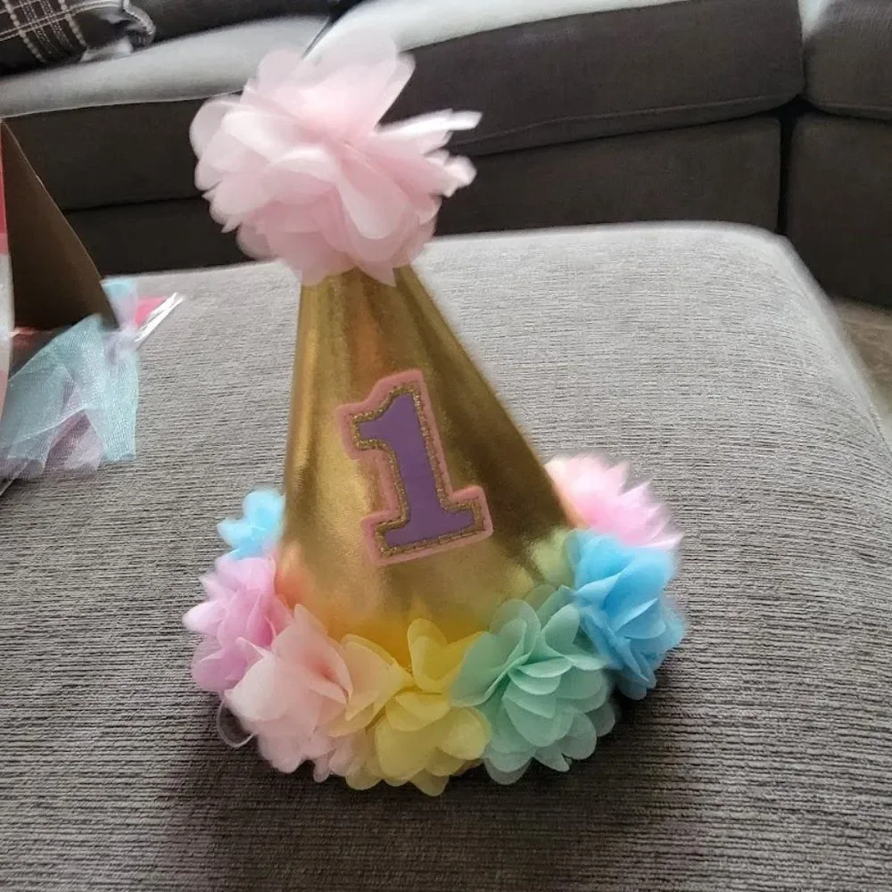 Deluxe 1st Birthday Multicolor Cone Hat 1 Pack